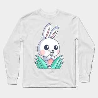 Cute bunny hiding in the grass Long Sleeve T-Shirt